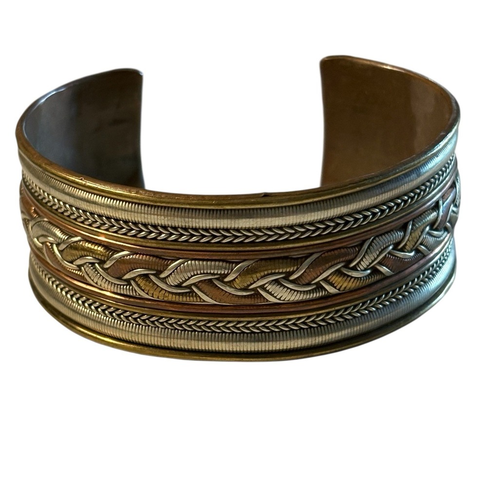 Multi Metal Brass Copper Cuff Bracelet Metal BOHO Chunky VTG Nepalese‎ Braided